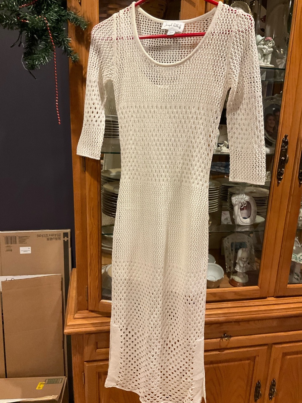 Joseph Ribkoff White Crochet Lined Maxi Dress XS